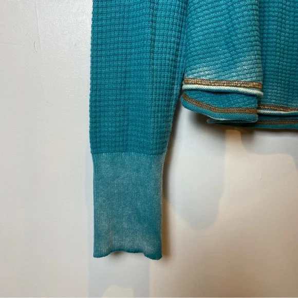 Sundance Gentry Henley Waffle Knit Drop Shoulder Teal Long Sleeve Top NWT - Picture 11 of 11